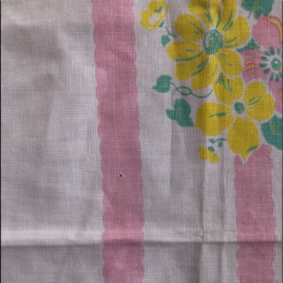 VTG 50’s LINEN COTTON TABLE CLOTH Spring Flowers - Picture 4 of 8